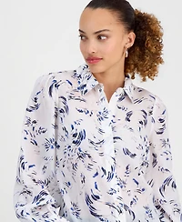 I.n.c. International Concepts Petite Printed Collared Button-Front Blouse, Macy's Exclusive