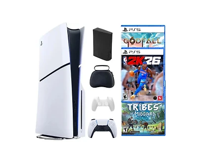 Sony Playstation 5 Slim Disc Bundle With Nba 2K26 Game + 2 Bonus Games and Accessories
