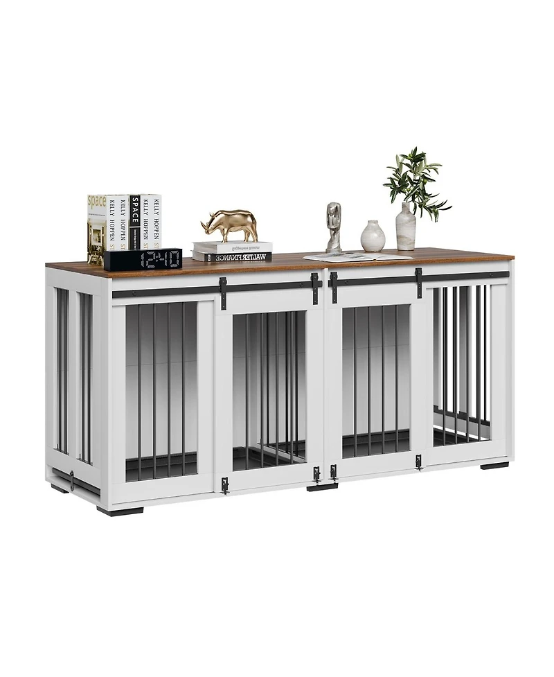 6thdruple 70" Dog House Furniture, Indoor Metal Kennel with Sliding Doors and Divider