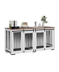 6thdruple 70" Dog House Furniture, Indoor Metal Kennel with Sliding Doors and Divider