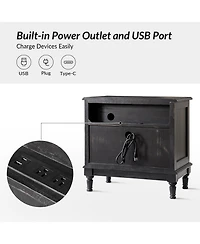 Hulala Home Elfine Traditional 2-Drawer Solid Wood End Table with Built-In Outlet and Curved Drawer Fronts