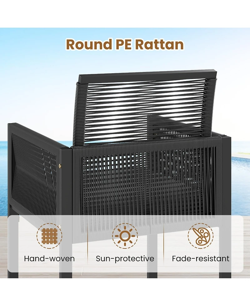 Gouun 5-Piece Outdoor Wicker Conversation Set with Chairs, Ottomans, and Table