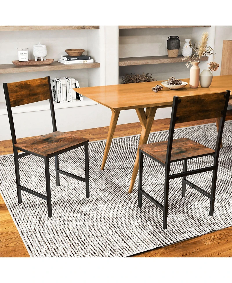 Gouun Industrial Kitchen Side Chairs Set of 2 with Metal Legs and Slanted Back