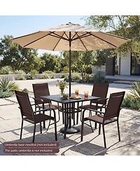Gouun 5-Piece Stackable Mesh Patio Dining Set with 37 in Square Table and Umbrella Hole