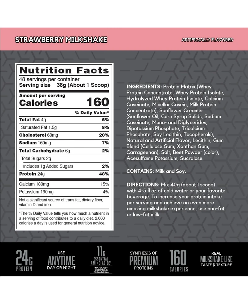 Bsn Syntha-6 Edge Protein Powder, Hydrolyzed Whey, Micellar Casein, Milk Protein Isolate, Low Sugar, 24g Protein, Strawberry Milkshake, 48 Servings