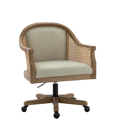 Hulala Home Ackeron Farmhouse Rattan Upholstered Office Task Chair with Solid Wood Arms