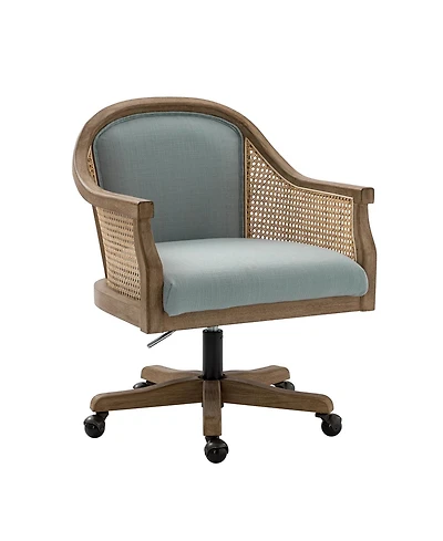 Hulala Home Ackeron Farmhouse Rattan Upholstered Office Task Chair with Solid Wood Arms