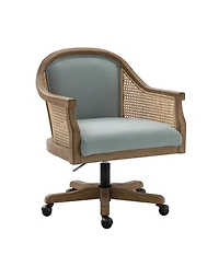 Hulala Home Ackeron Farmhouse Rattan Upholstered Office Task Chair with Solid Wood Arms