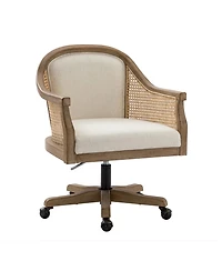 Hulala Home Ackeron Farmhouse Rattan Upholstered Office Task Chair with Solid Wood Arms