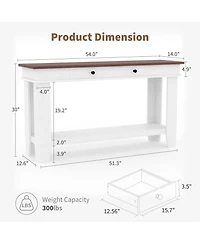gaomon 54-Inch Farmhouse Console Table with Drawers and Open Shelf, Wooden Entryway/Sofa Table for Hallway or Living Room