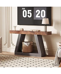 gaomon Farmhouse Console Table with Trapezium Design - 55" Wooden Sofa Table with Open Storage Shelf