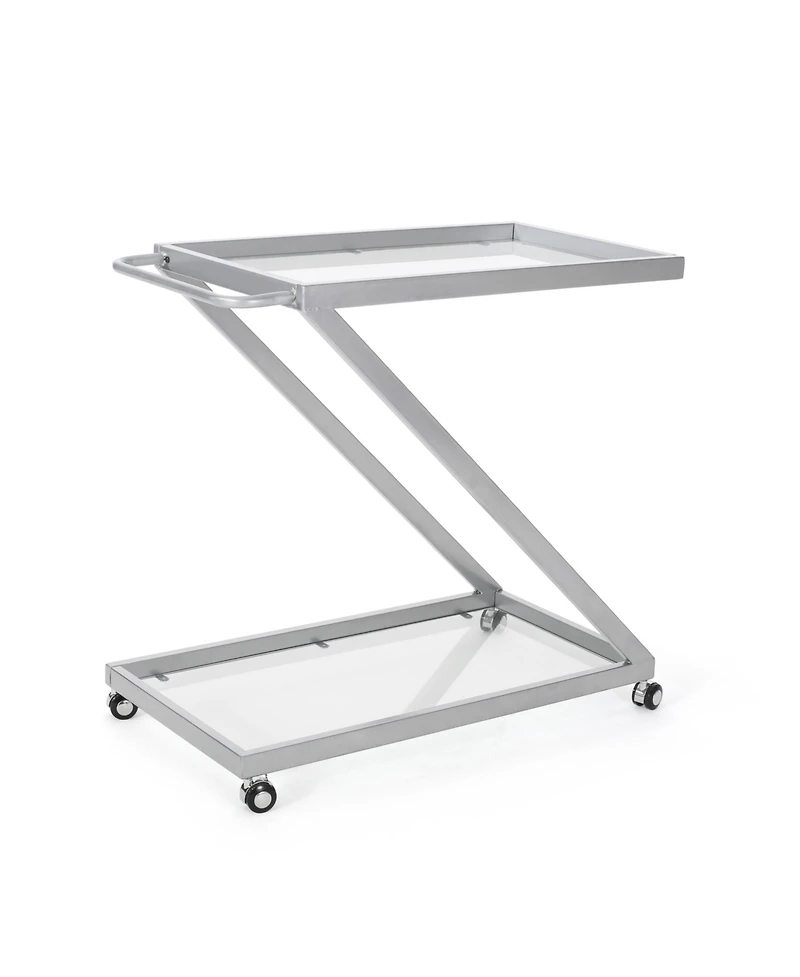 Flynama Modern Iron and Tempered Glass Bar Cart with Z-Frame, Locking Rolling Casters