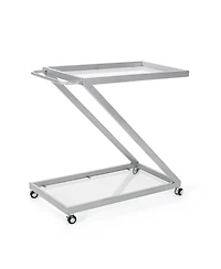 Flynama Modern Iron and Tempered Glass Bar Cart with Z-Frame, Locking Rolling Casters