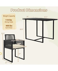 Gouun 3-Piece Outdoor Wicker Dining Set with Tempered Glass Table and Chairs