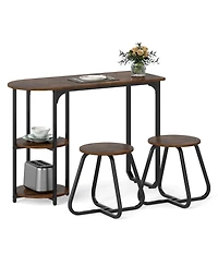 Gouun 3-Piece Industrial Dining Set with Side Shelves and 2 Stools