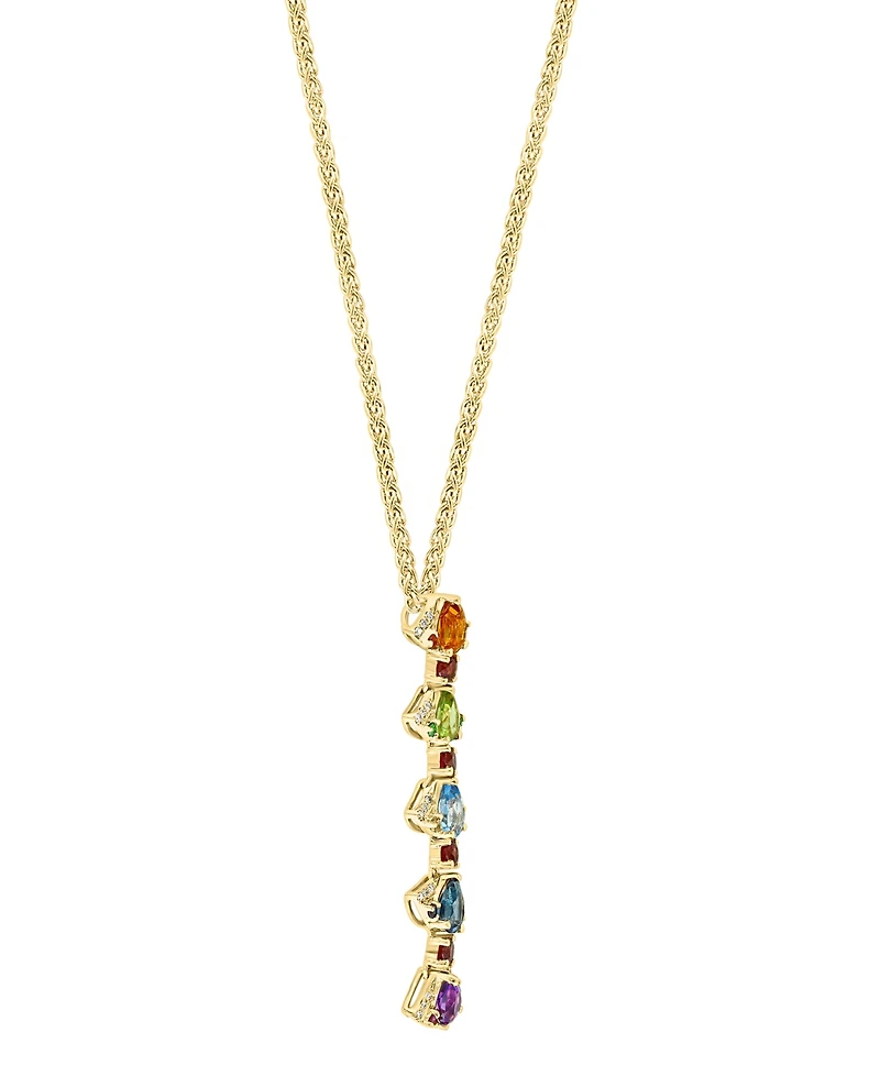 Lali Jewels Multi Gemstone (2.99 ct. t.w.) and Diamond (1/8 ct. t.w.) Pendant Necklace in 14k Yellow Gold