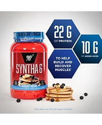 Bsn Syntha-6 Premium Protein Powder, Whey Protein, Micellar Casein, Milk Protein Isolate Blend, 5g Fat, Blueberry Pancake, 28 Servings