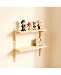 Yigii Mid-century Wall Shelf 24" Walnut 2-Tier Solid Wood Storage