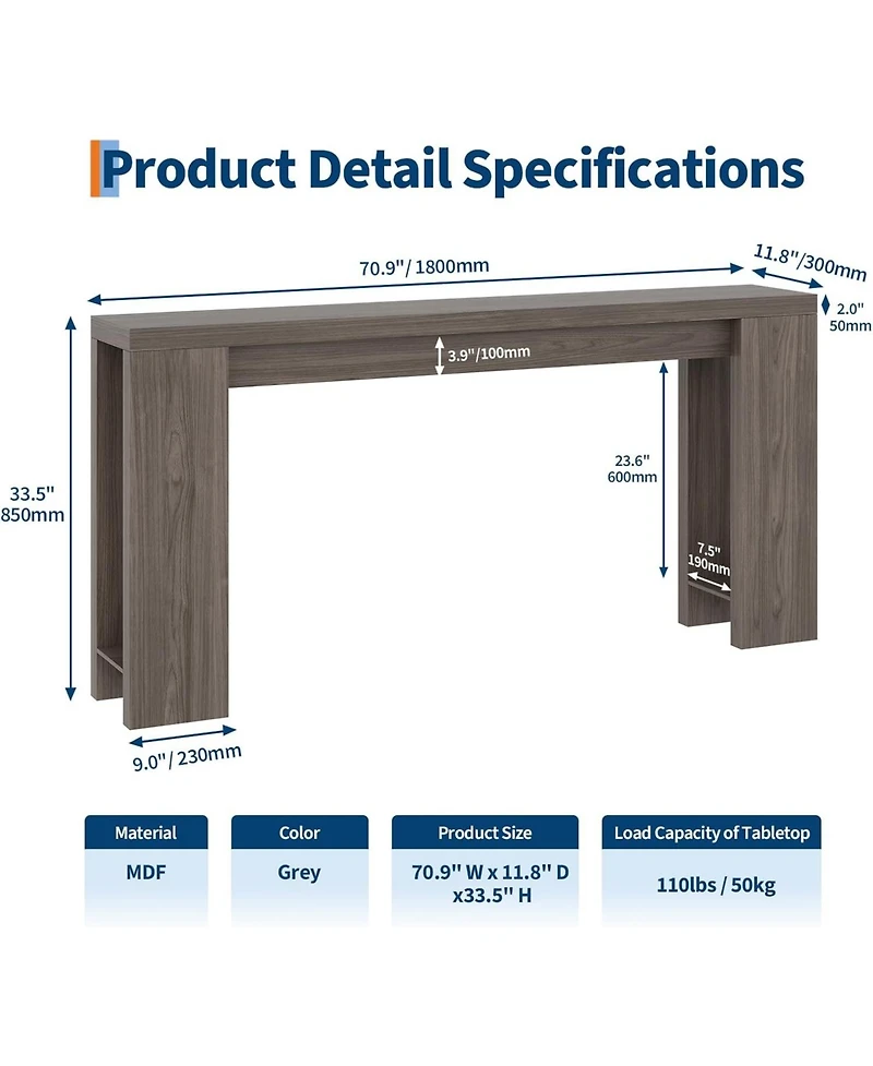 gaomon 70.9 Inch Console Tables for Living Room, Farmhouse Long Narrow Entryway Table for Entrance