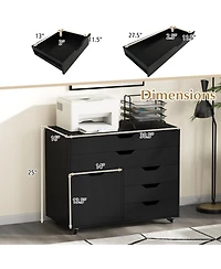 Gouun 5-Drawer Mobile Storage Chest with Cabinet Door, 30.5 in L x 16 in W x 25 in H