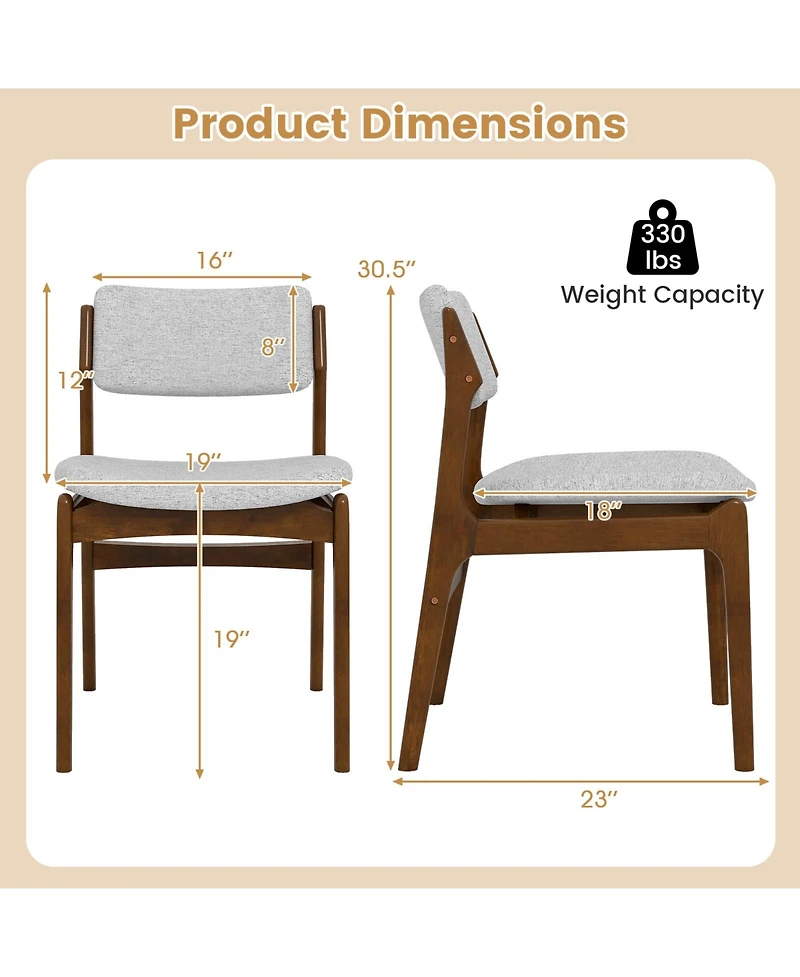 Gouun Modern Padded Dining Chairs Set of 2 with Rubber Wood Legs and Linen Seat