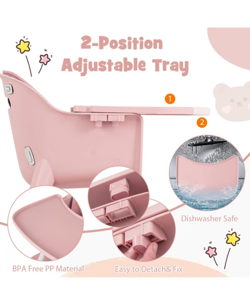 Gouun Baby 4-in-1 Convertible Table and Chair Set with Pu Cushion and Safety Harness