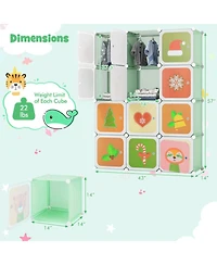 Gouun 12-Cube Modular Kids Wardrobe with Hanging Section and Cartoon Doors