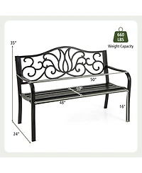 Sugift 50 in Outdoor Garden Bench with Floral Backrest and Slatted Seat