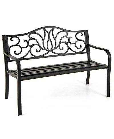 Sugift 50 in Outdoor Garden Bench with Floral Backrest and Slatted Seat