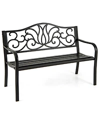 Sugift 50 in Outdoor Garden Bench with Floral Backrest and Slatted Seat