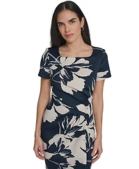 Calvin Klein Petite Printed Square Neck Midi Dress