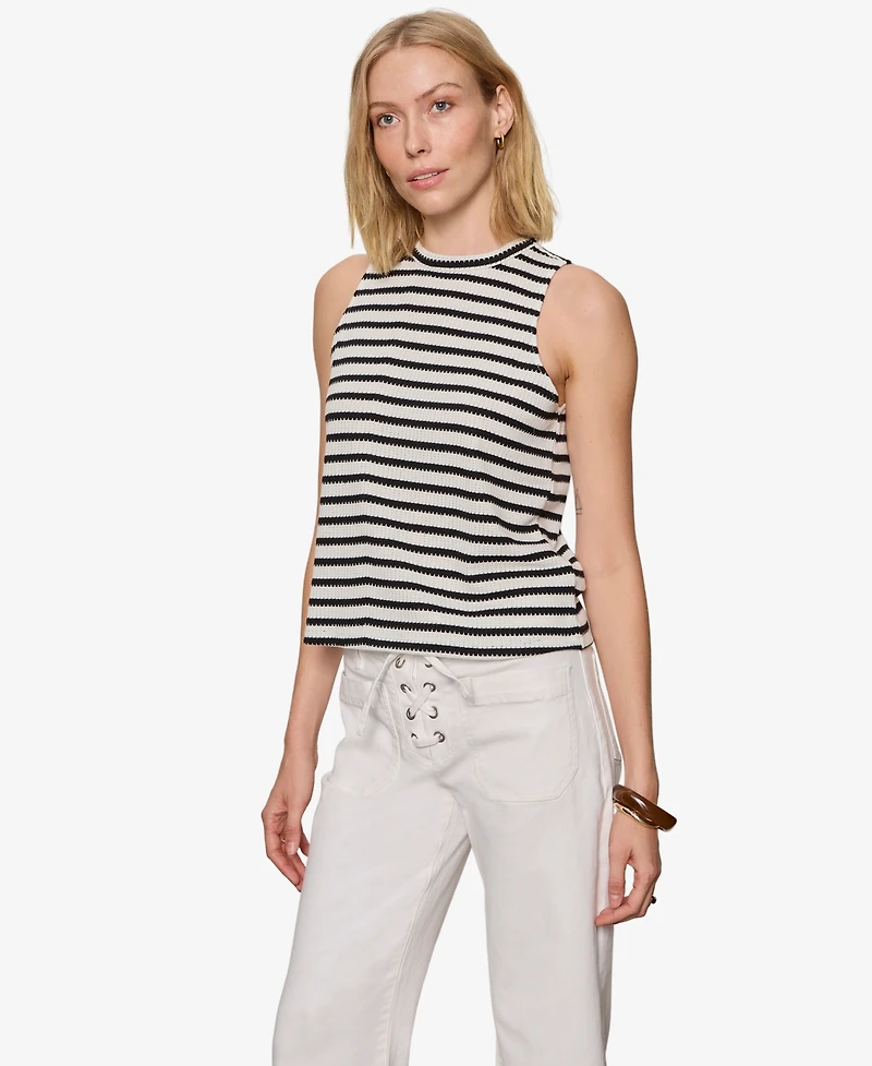 Sanctuary Petite Sleeveless Striped Campari High-Neck Tank Top