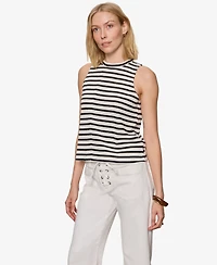 Sanctuary Petite Sleeveless Striped Campari High-Neck Tank Top