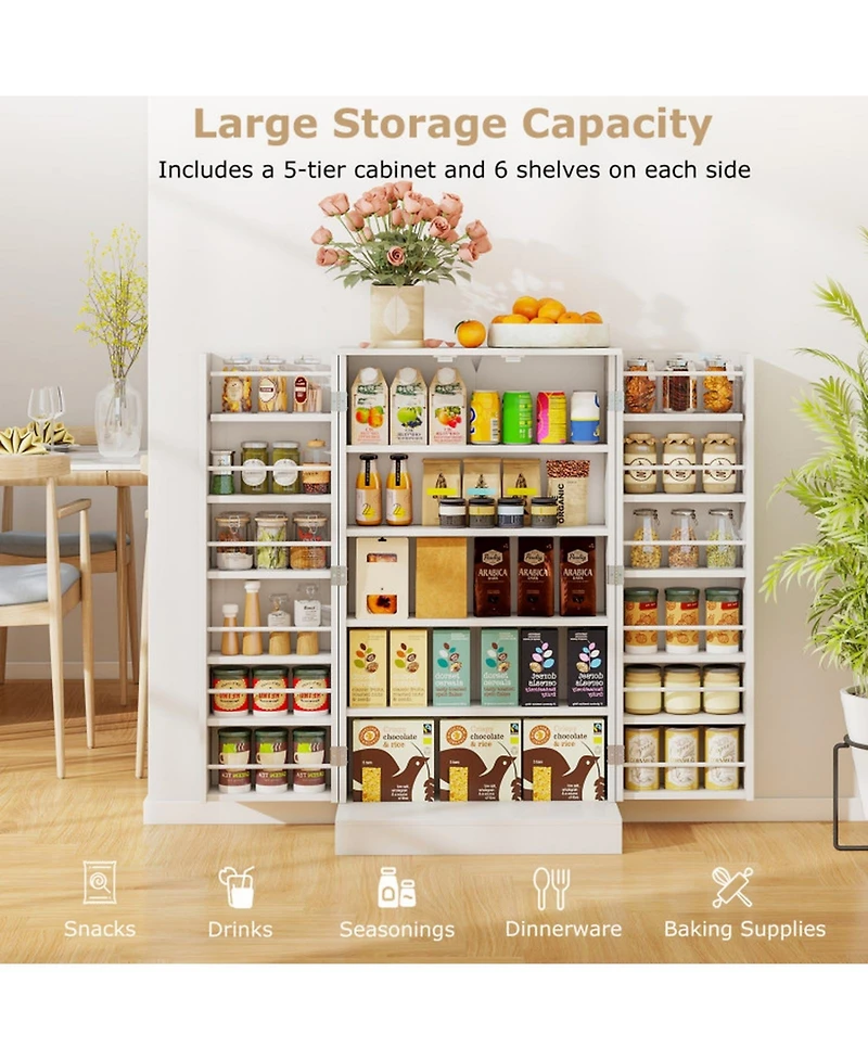 Gouun 41 in Tall Kitchen Pantry Cabinet with Adjustable Shelves and Side Door Storage