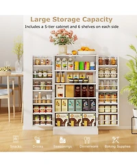 Gouun 41 in Tall Kitchen Pantry Cabinet with Adjustable Shelves and Side Door Storage