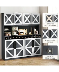 Gouun 70 in Tall Farmhouse Pantry Cabinet with 12-Bottle Wine Rack and Adjustable Shelves