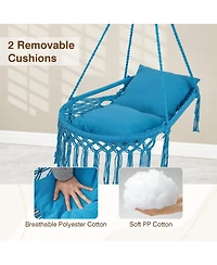Gouun Macrame Hanging Hammock Swing Chair with 2 Removable Cushions and Metal Spreader Bar