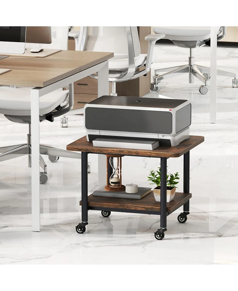 Gouun 2-Tier Under Desk Printer Stand with Storage Shelf and Locking Wheels