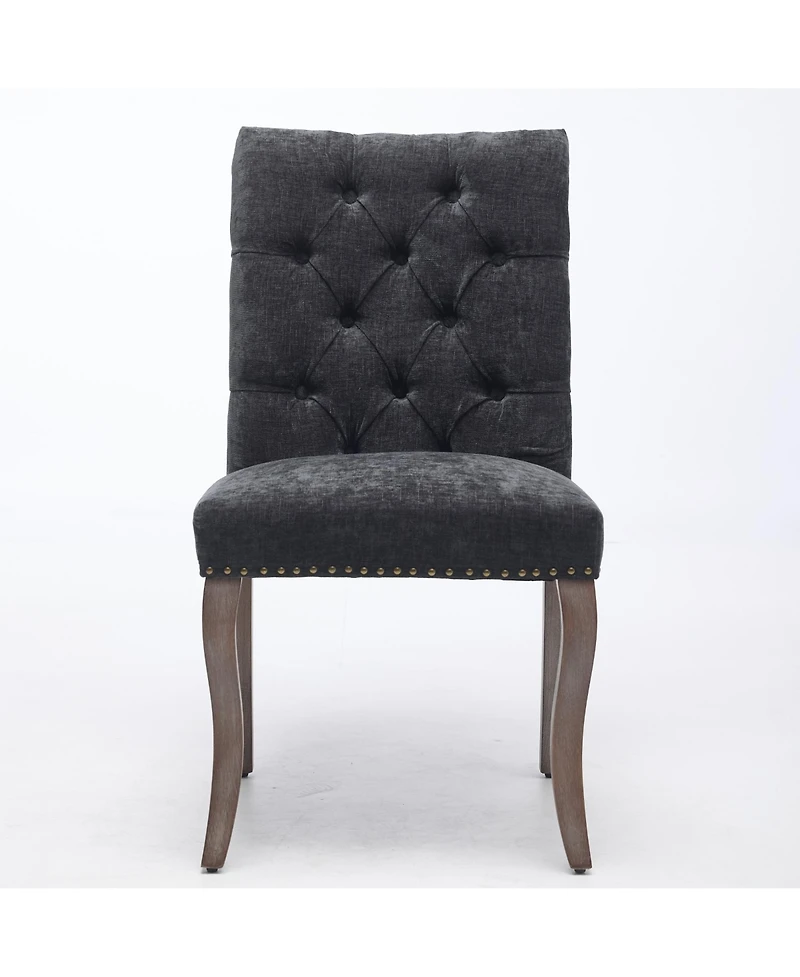 Rainsken Modern Chenille Fabric Dining Chairs Set of 2 - Curved Solid Wood Legs, Nailhead Trim and Tufted Back, 300 lbs Capacity for Room