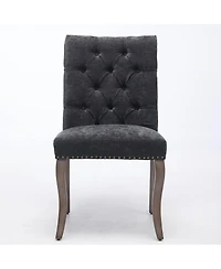 Rainsken Modern Chenille Fabric Dining Chairs Set of 2 - Curved Solid Wood Legs, Nailhead Trim and Tufted Back, 300 lbs Capacity for Room