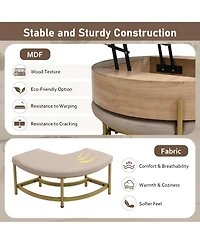 Rainsken Modern Round Lift-Top Coffee Table with Hidden Storage and 3 Ottoman, Nesting Center Table Set for Living Room and Office
