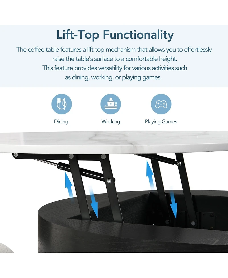 Rainsken Modern Round Lift-Top Coffee Table with Hidden Storage and 3 Ottoman, Nesting Center Set for Living Room Office