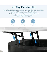 Rainsken Modern Round Lift-Top Coffee Table with Hidden Storage and 3 Ottoman, Nesting Center Set for Living Room Office