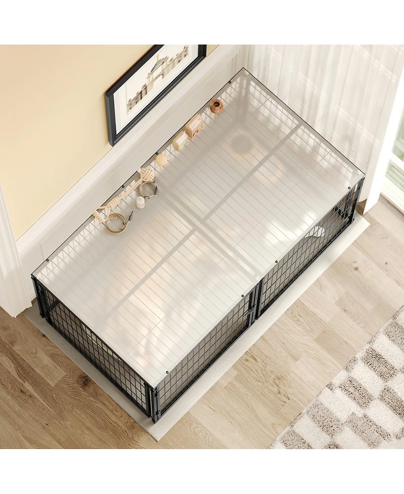 6thdruple Large Dog House Cage, 63" Black Iron Kennel with Top Cover and Customizable Door for Medium Dogs