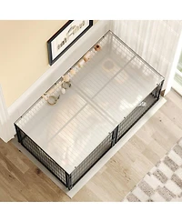 6thdruple Large Dog House Cage, 63" Black Iron Kennel with Top Cover and Customizable Door for Medium Dogs