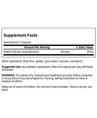 Swanson Higher Potency Vitamin D3 2000 Iu Sunshine Vitamin Bone, Immune Support 50 mcg 250 Capsules