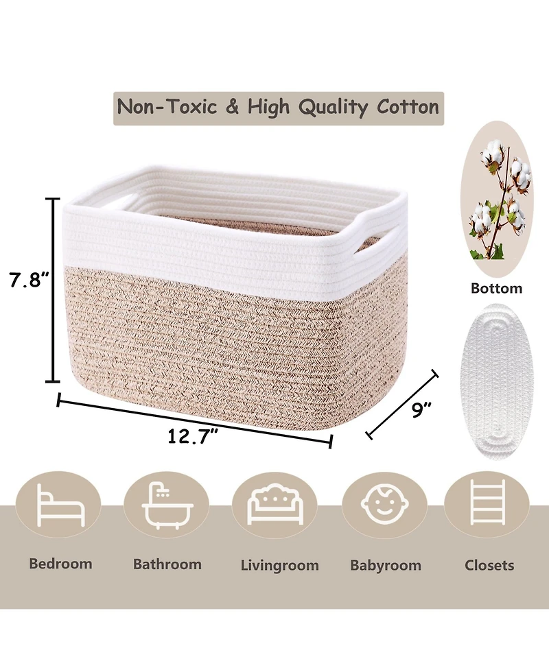 Gnuadz 4 Pack Rope Basket Woven Rectangle Storage Bins Girl