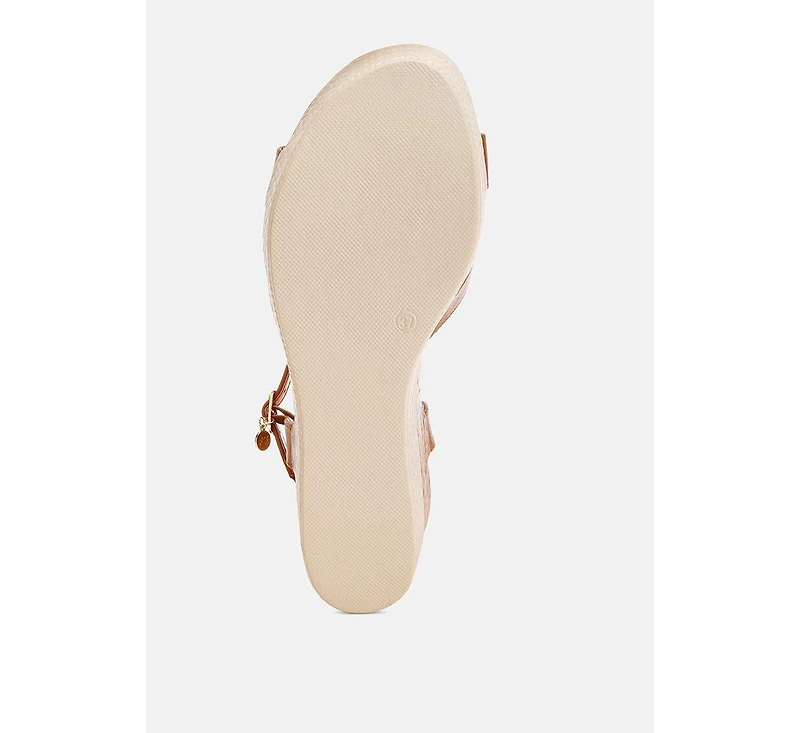 London Rag Women's Zinny Buckle Strap Contrast Heel Wedges