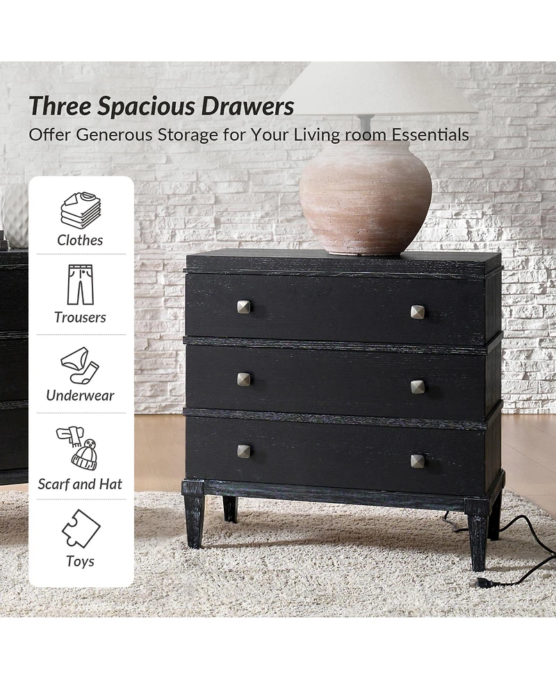 Hulala Home Taesan Transitional 28'' W 3-Drawer End Table with Charging Station