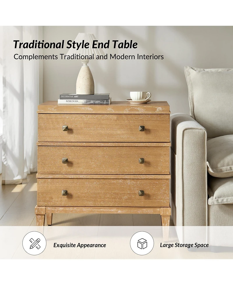 Hulala Home Taesan Transitional 28'' W 3-Drawer End Table with Charging Station